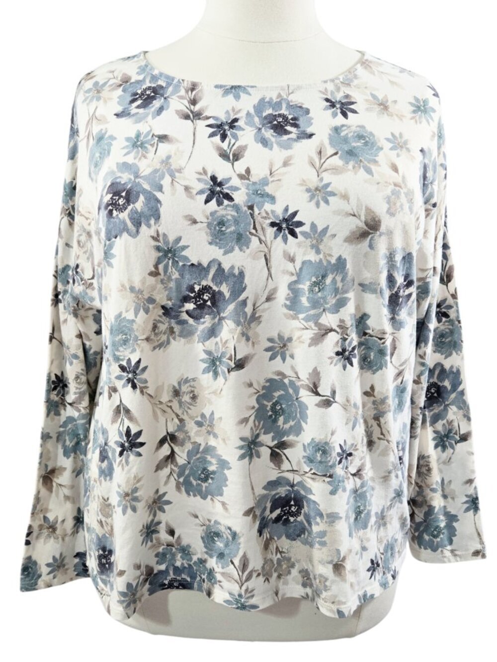 J. Jill Pure Jill 100% Cotton White Blue Floral Top Cottagecore Grandmacore